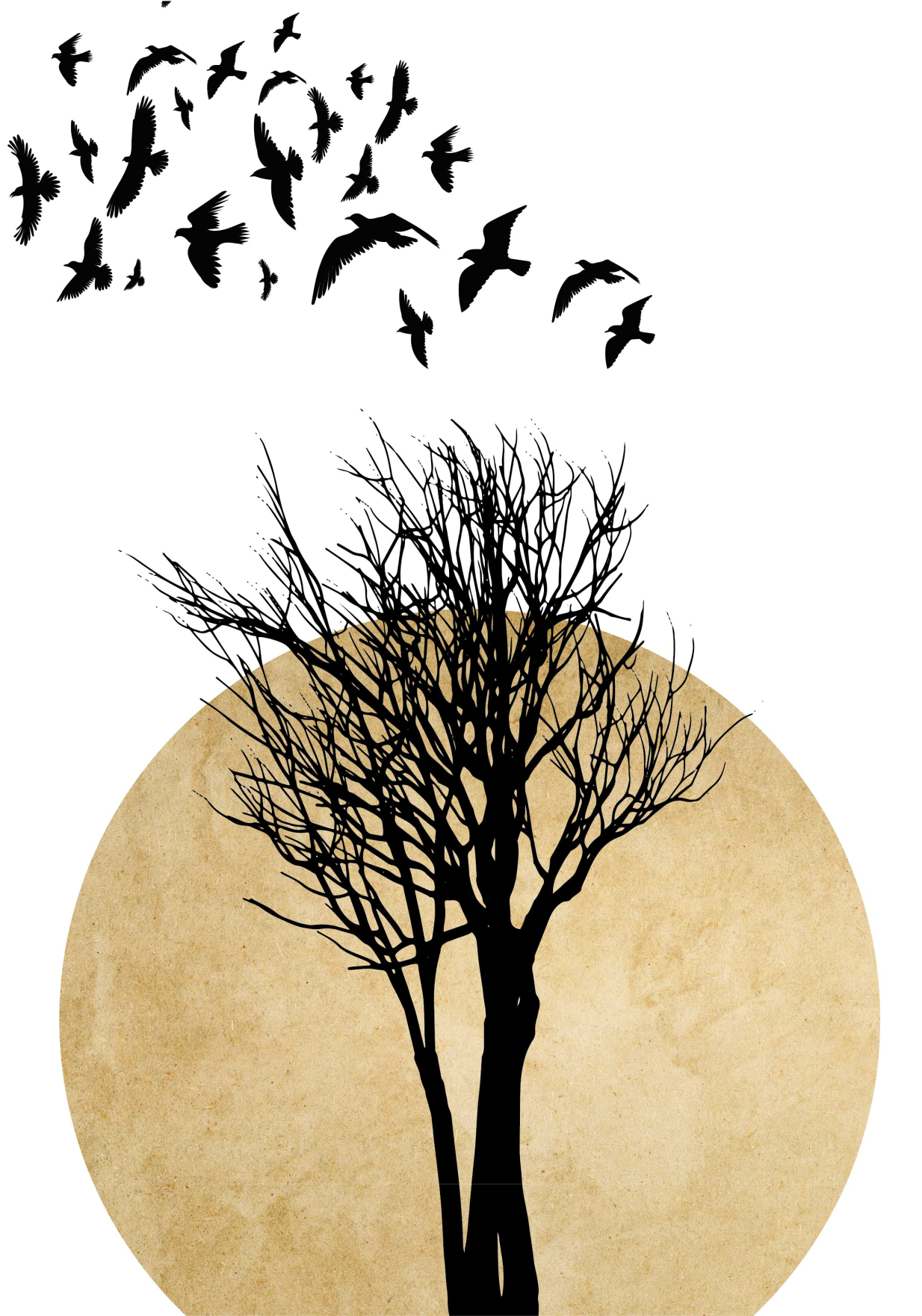Vinyl tapijt bloemen en planten boomsilhouet met vogels - TenStickers