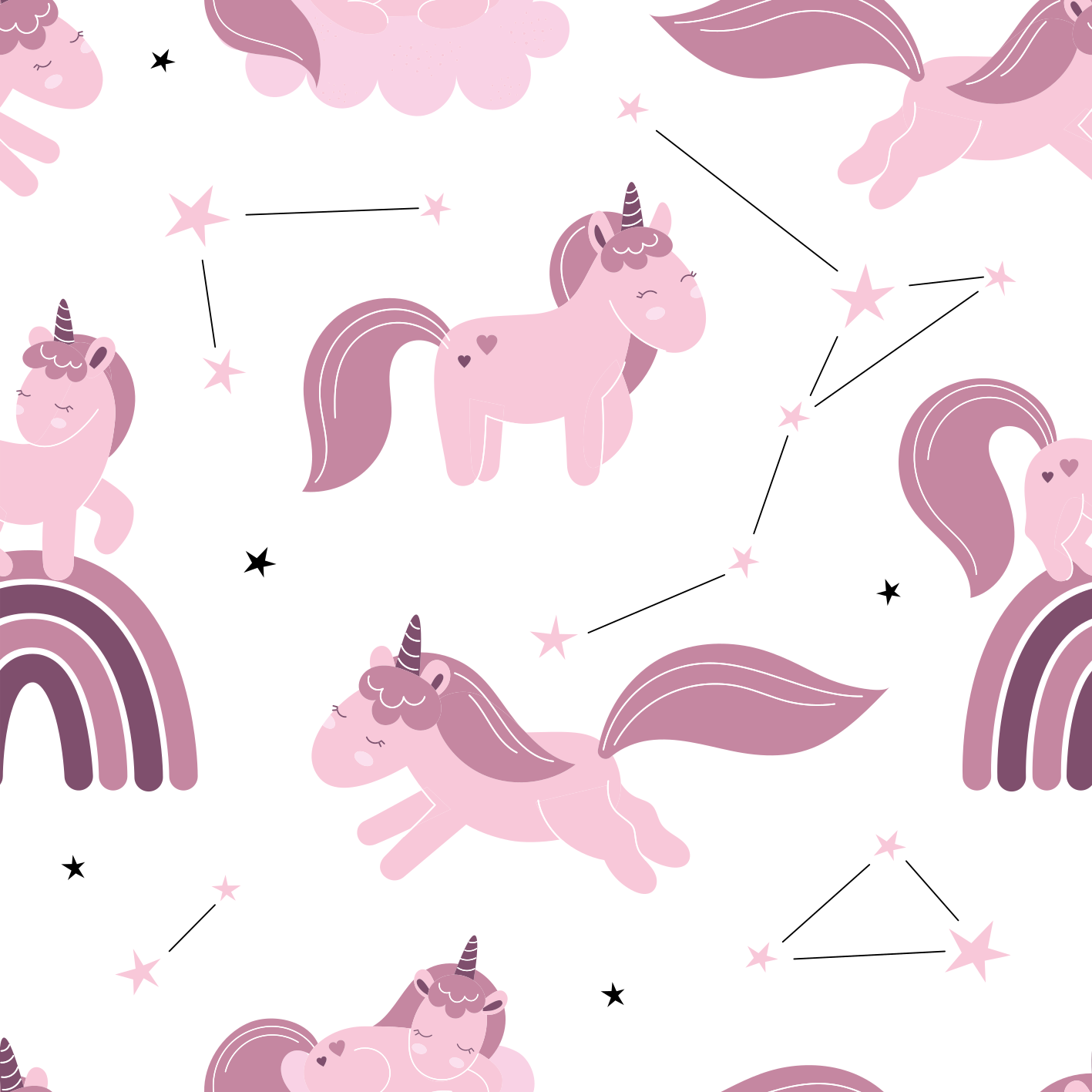 Vinyl tapijt kind grappige eenhoorns met sterrenbeelden - TenStickers