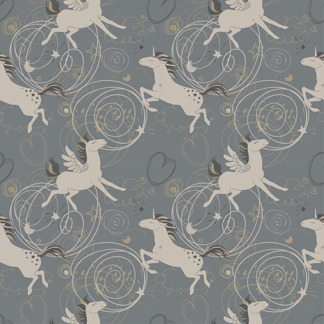 Vinyl tapijt kind pegasus eenhoorns op donkere achtergrond - TenStickers