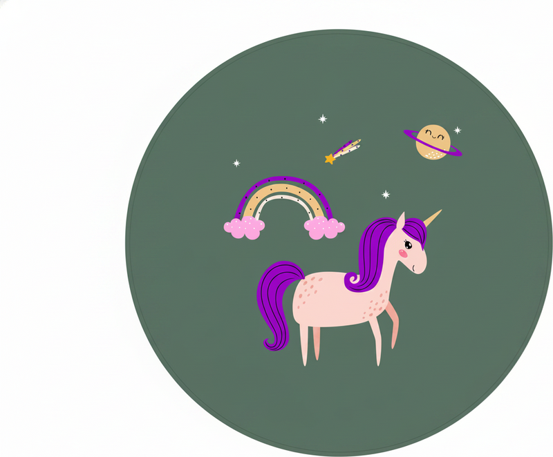 Vinyl tapijt kind artistieke eenhoorns op groen - TenStickers