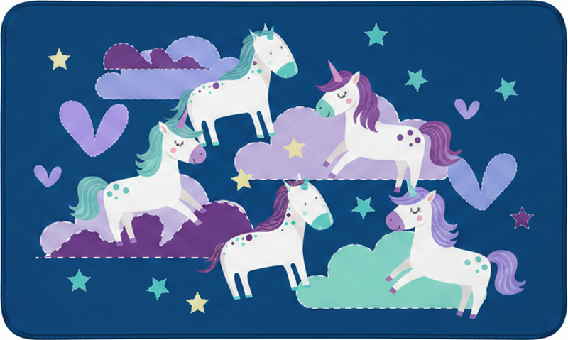 Vinyl tapijt kind schattige eenhoorns met wolken en sterren - TenStickers