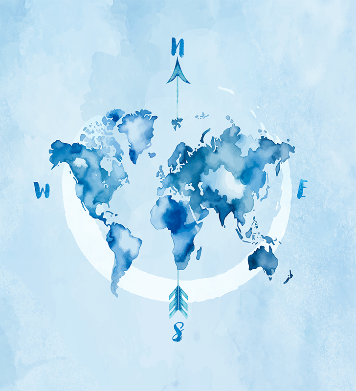 Vinyl tapijt wereldkaart aquarel blauwe wereldkaart - TenStickers