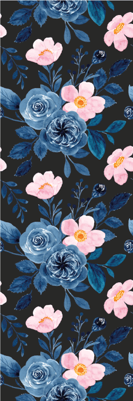 Vinyl tapijt woonkamer blauw en roze patroon op zwart - TenStickers