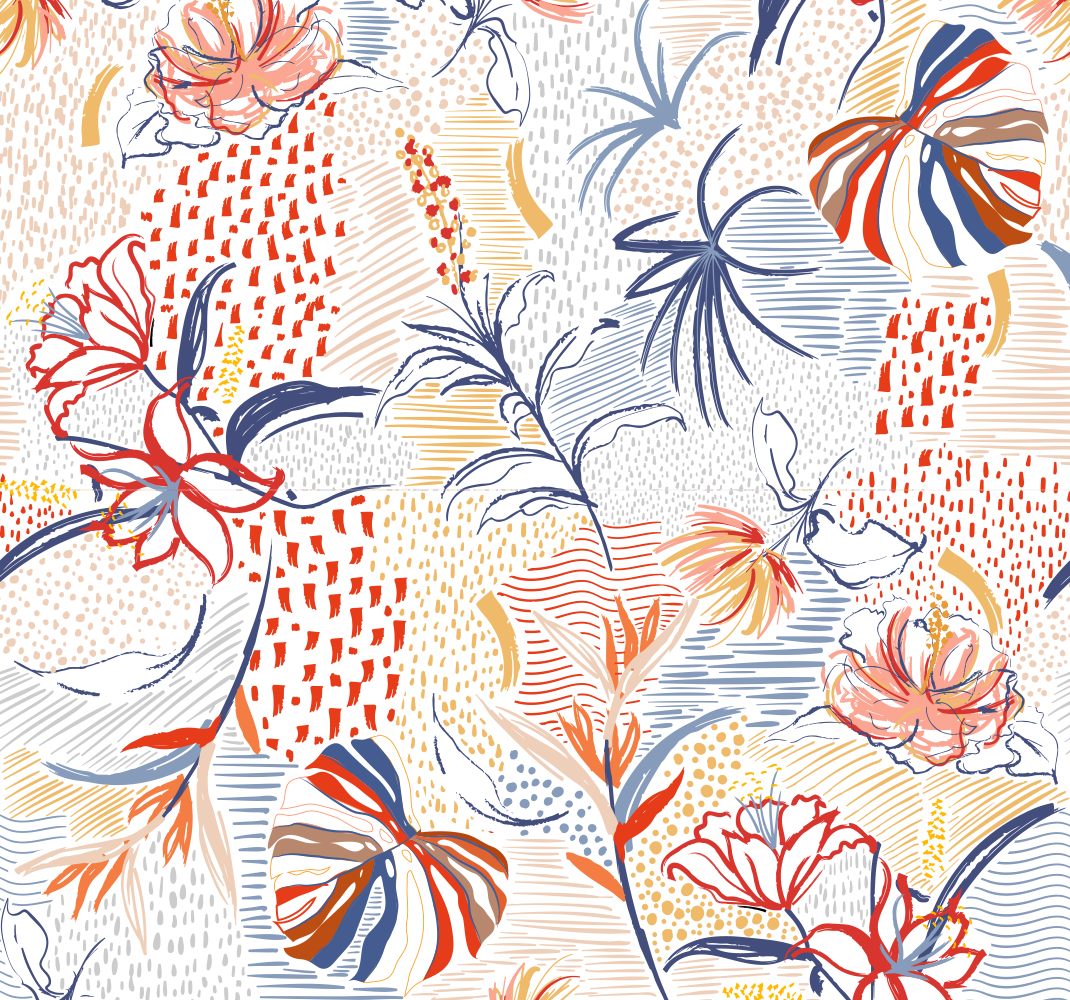 Vinyl tapijt woonkamer met ornamenten en bloemenpatroon - TenStickers