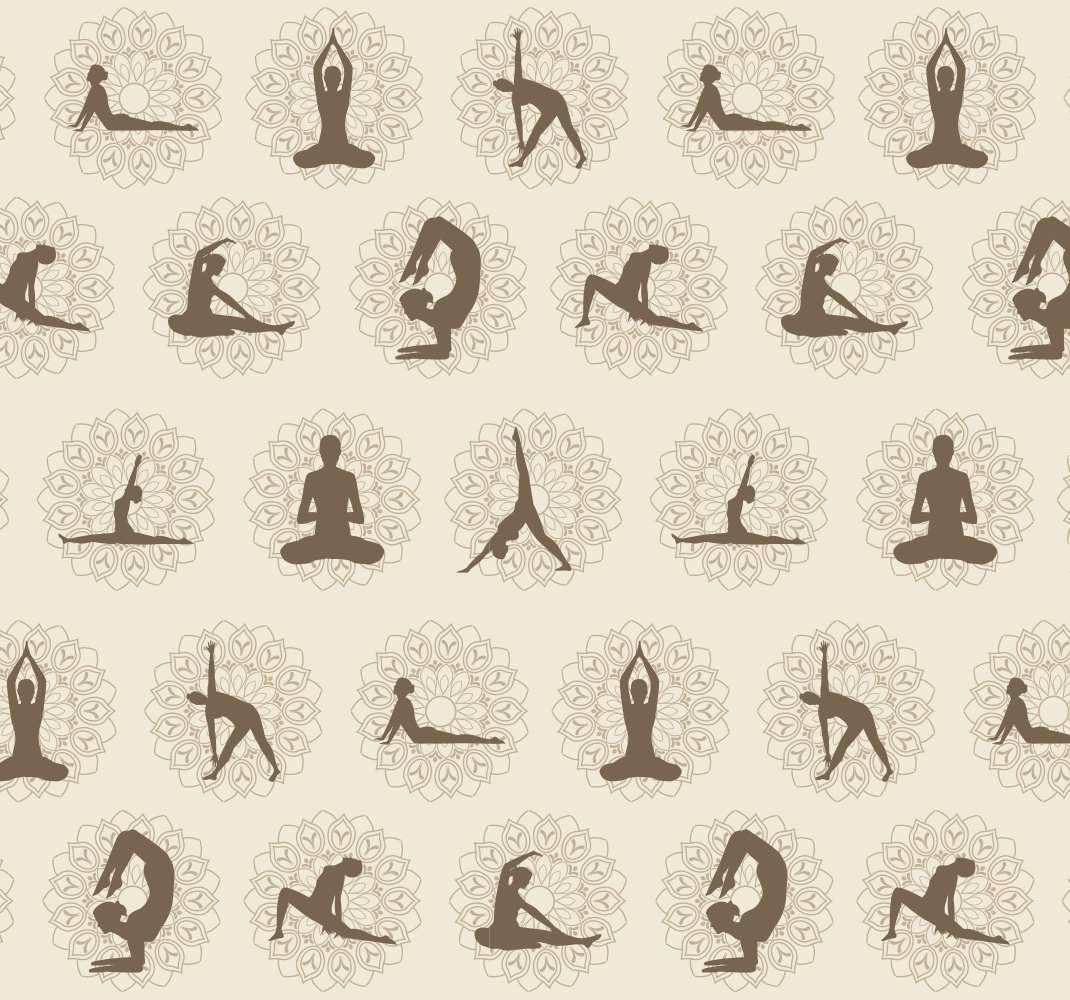 Vinyl tapijt beige met bruine yoga iconen - TenStickers