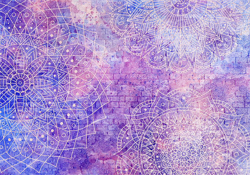 Vinyl tapijt paars met mandala patroon op baksteen muur - TenStickers