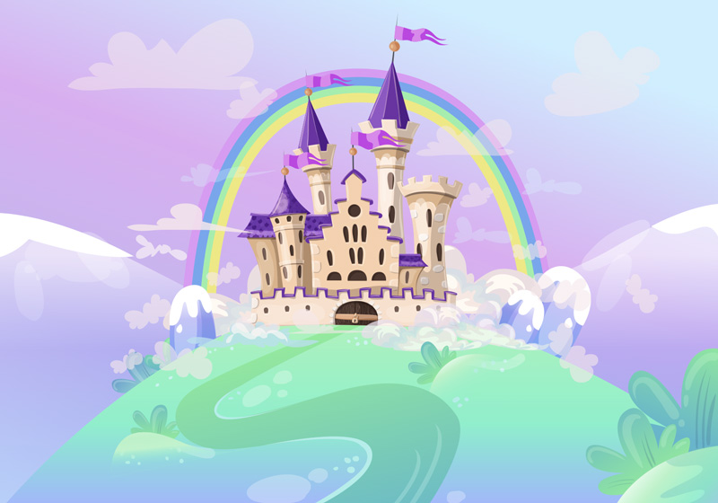 Vinyl tapijt paars prinsessen kasteel muurschildering - TenStickers