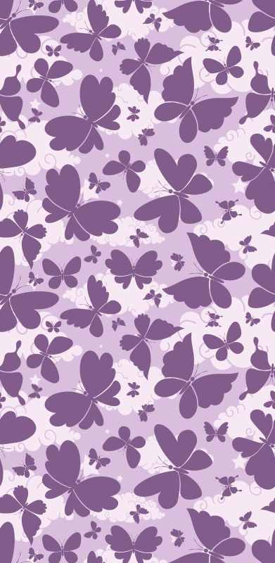 Vinyl tapijt paars wolkenlucht paarse vlinders patroon - TenStickers
