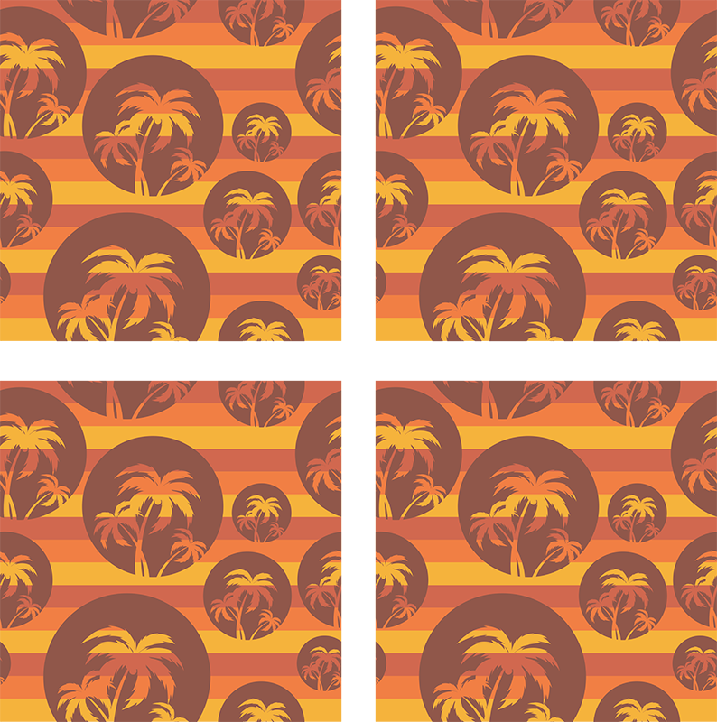 Vinyl tapijt oranje retro zonsondergang en palmen patroon - TenStickers