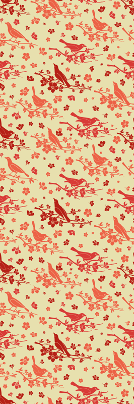 Vinyl tapijt oranje met oosterse bomen en vogels - TenStickers