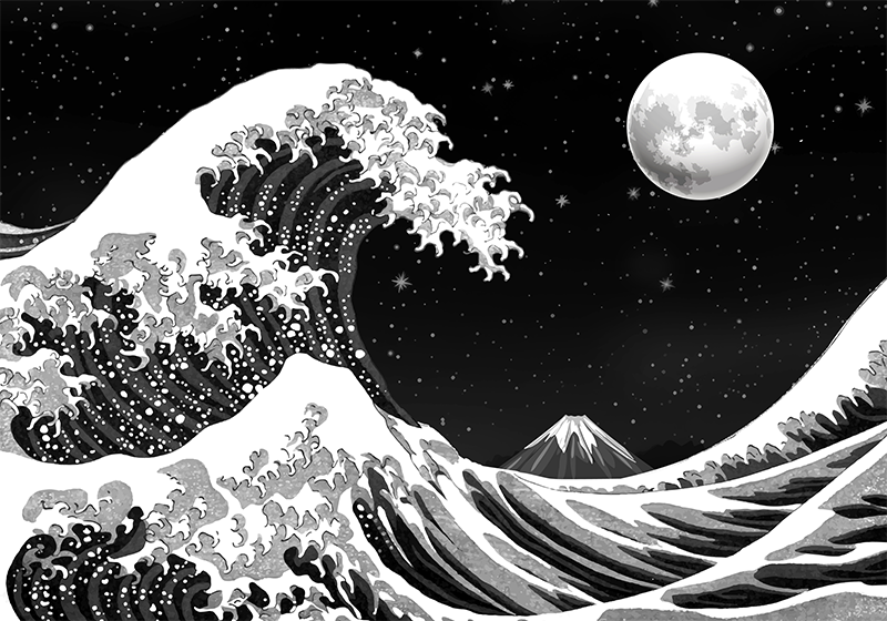 Vinyl tapijt zwart japanse kanagawa golf bij nacht - TenStickers
