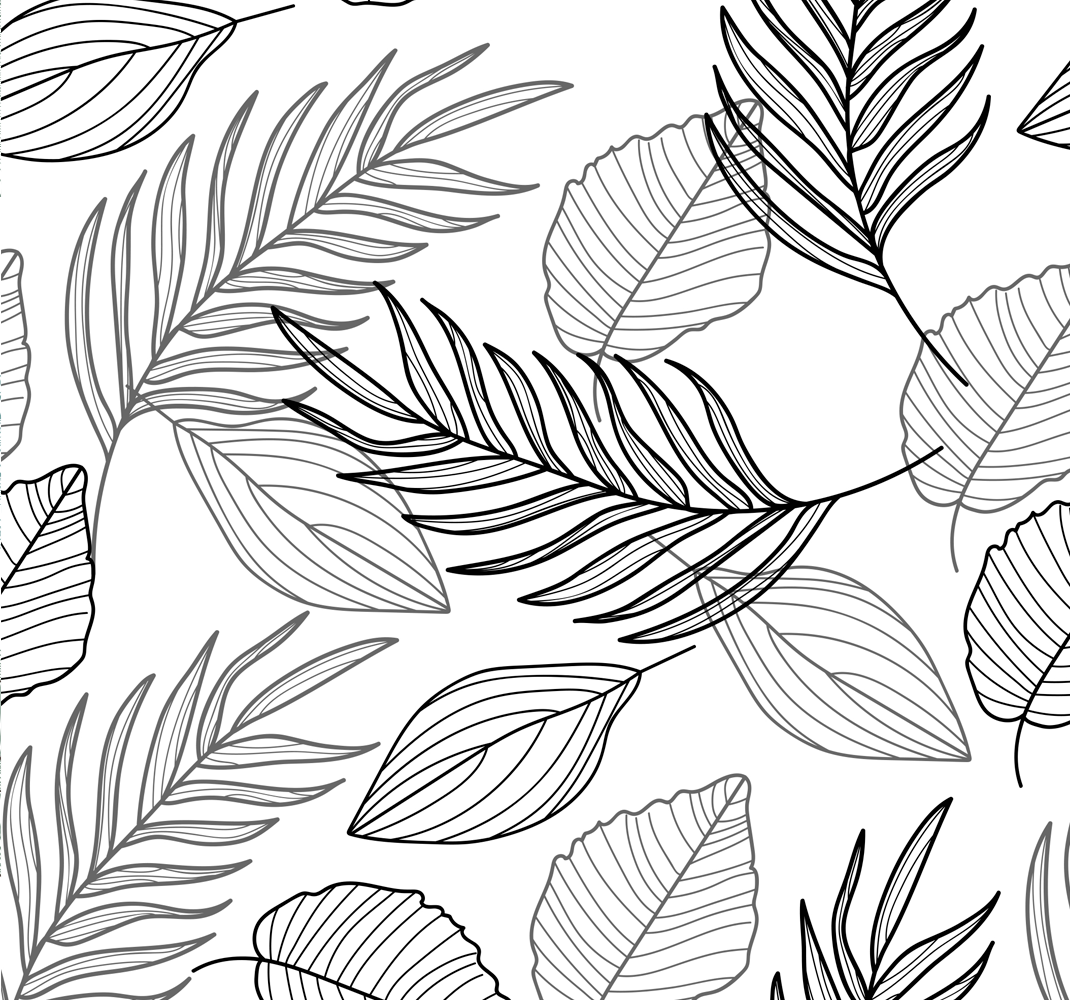 Buitenvinyltapijt zwart-witte bladeren tekening - TenStickers