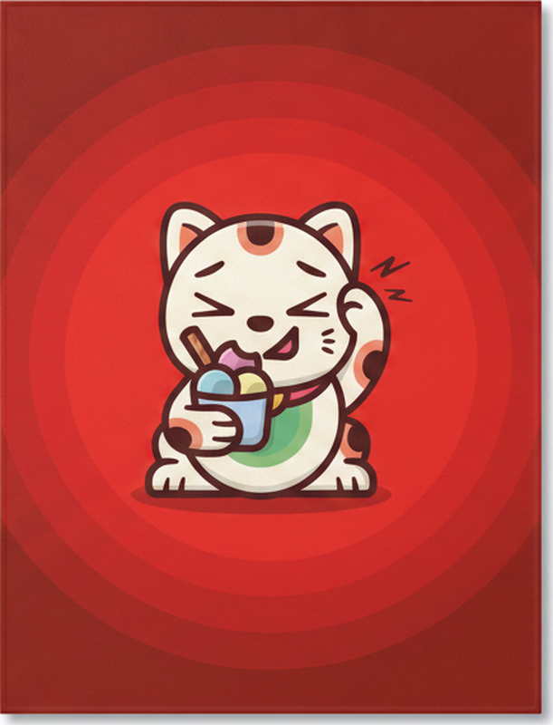 Vinyl tapijt rood schattige kat met ijsje - TenStickers