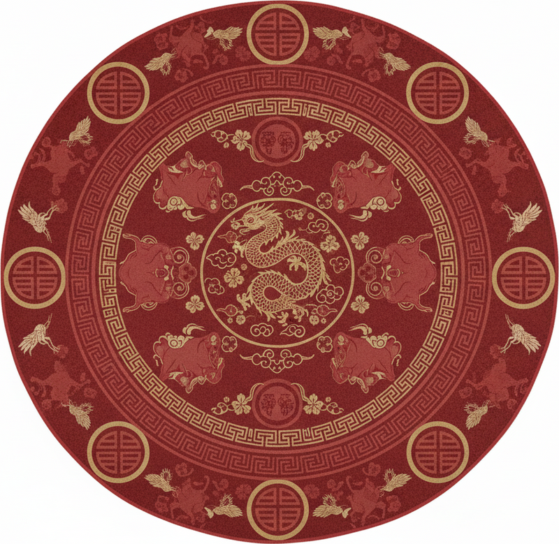 Vinyl tapijt rood met vintage chinese stijl patroon - TenStickers
