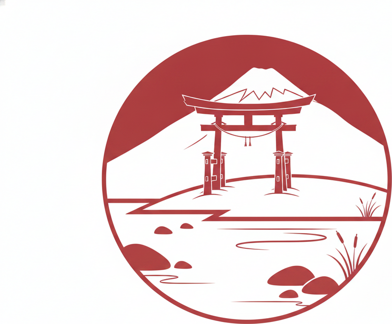 Vinyl tapijt rood japanse structuur met meer en bergen - TenStickers