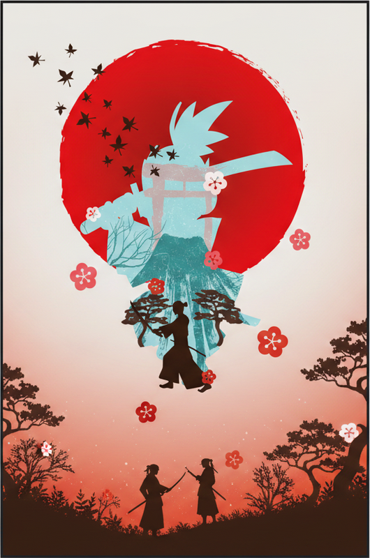 Vinyl tapijt rood anime vechter zonsondergang illustratie - TenStickers