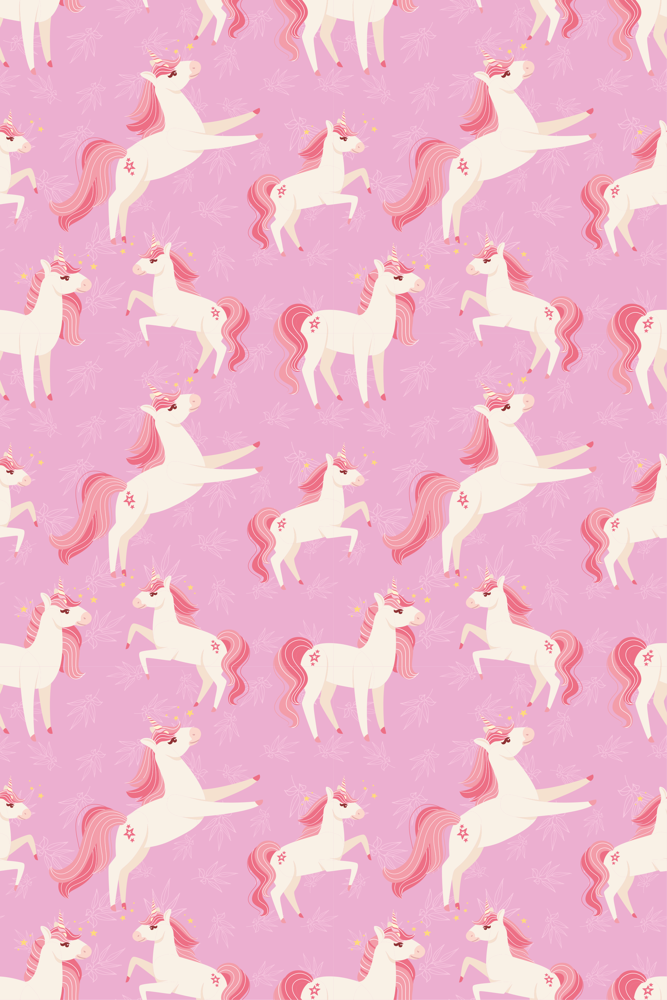 Vinyl tapijt roze pastel eenhoorns met planten en bloemen - TenStickers
