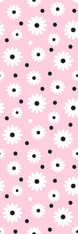Vinyl tapijt roze met bloemenpatroon zwarte stippen - TenStickers