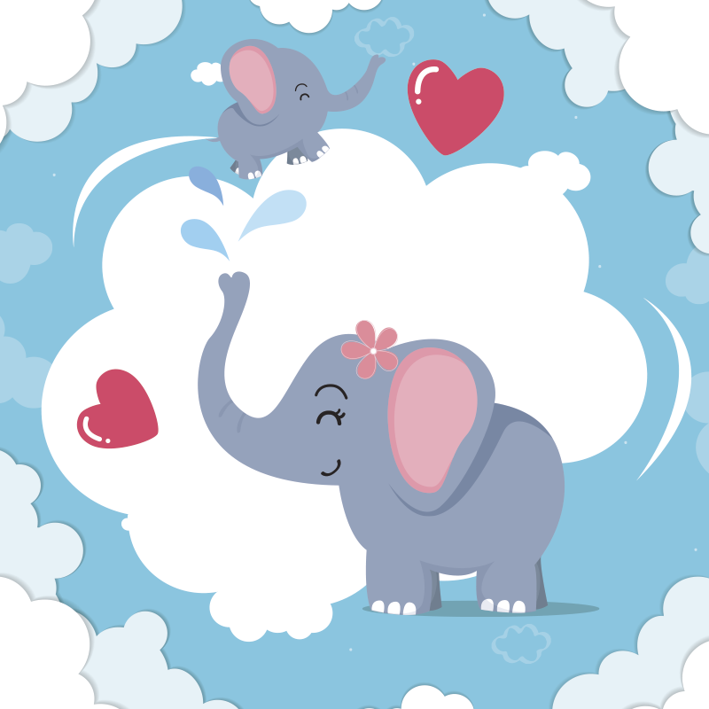 Schattige Olifant Wolkenlucht Vinyl tapijt - TenStickers
