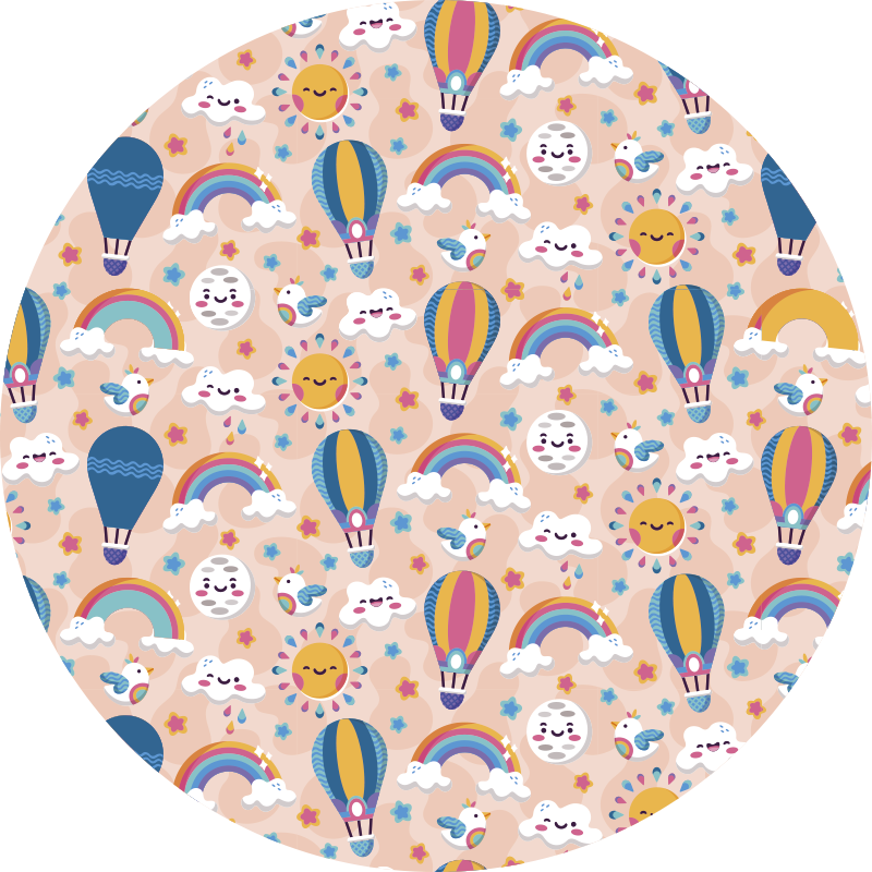 Kleurrijk luchtballonnen met wolken cartoon Vinyl tapijt  - TenStickers