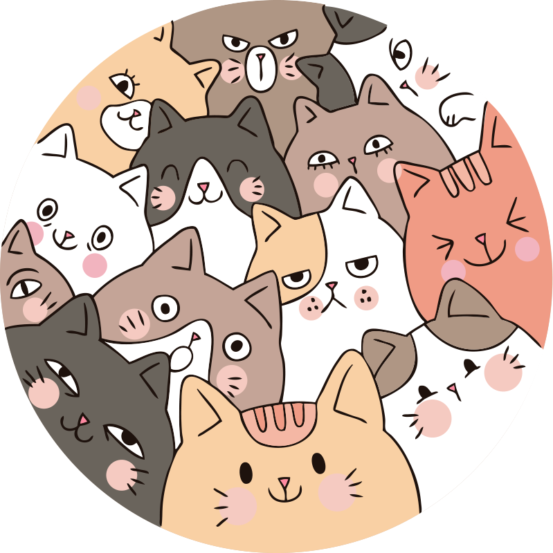 Cartoon kattengezichten dieren vinyl tapijt - TenStickers