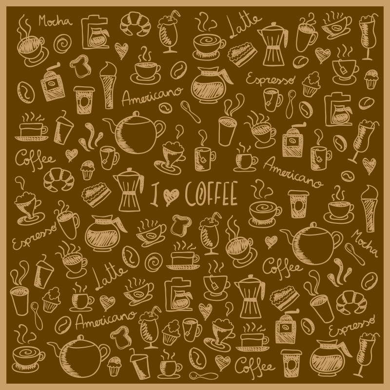 Koffie doodle collectie vinyl vloerkleed keuken - TenStickers
