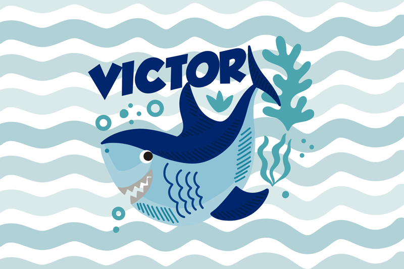 Aangepaste haaiillustratie vinyl tapijt met naam - TenStickers