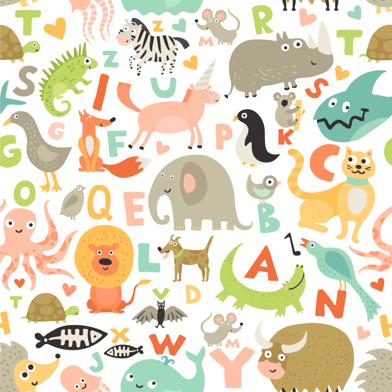 Vinyl tapijt alfabet dieren van het alfabet - TenStickers