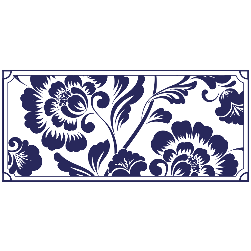 Marineblauw bloemenpatroon vinyl tapijt bloemen en planten - TenStickers