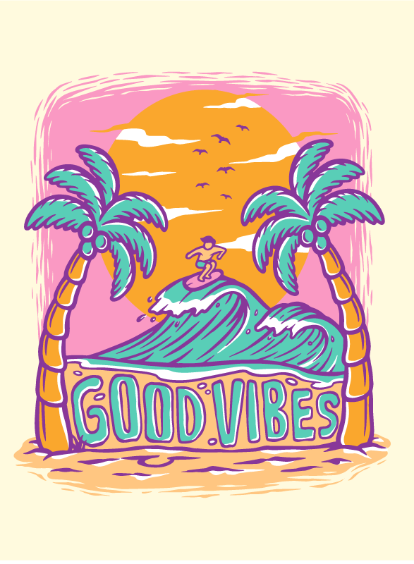 Goede vibes surfen vinyl tapijt tiener - TenStickers