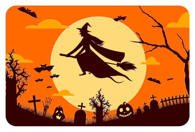Vliegende heks halloween tapijten - TenStickers