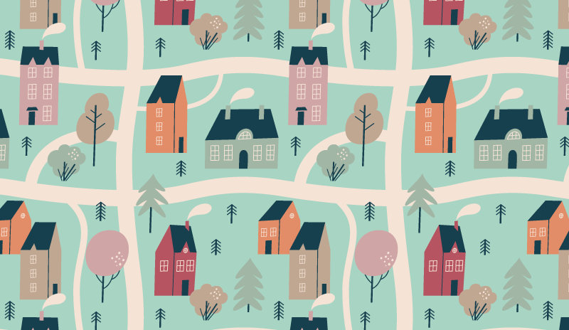 Kinderen spelen dorp vinyl tapijt kind - TenStickers