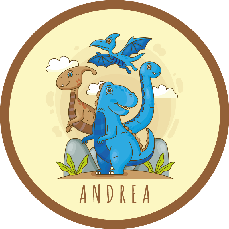 Dinosauruscirkelsamenstelling vinyl tapijt met naam - TenStickers