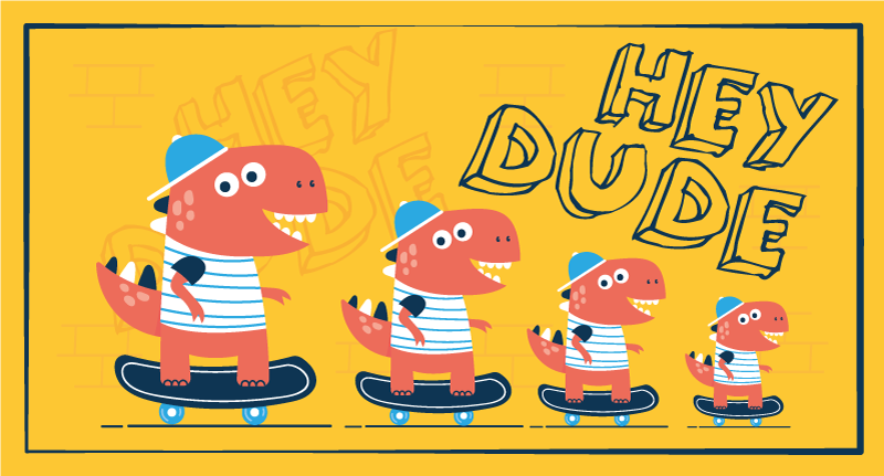 Skateboardende dinosaurussen vinyl tapijt kind - TenStickers