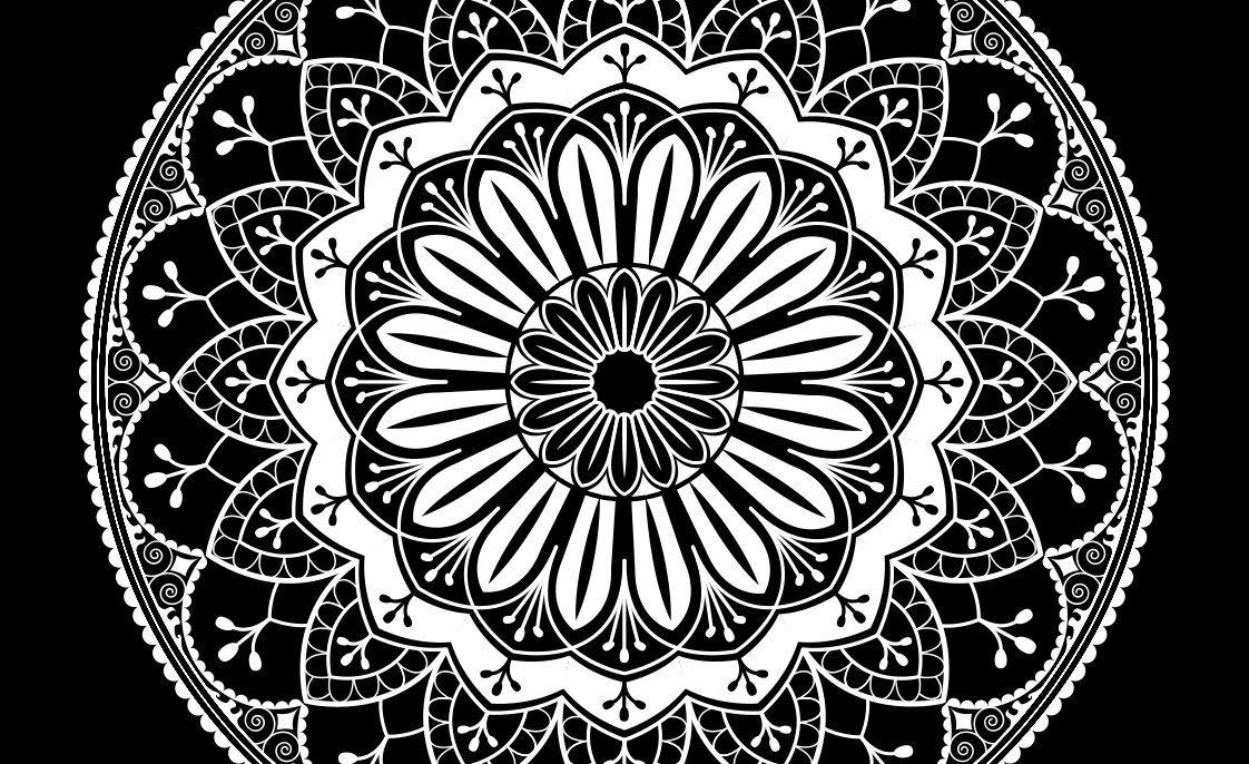 Zwart botanisch motief vinyl tapijt mandala - TenStickers