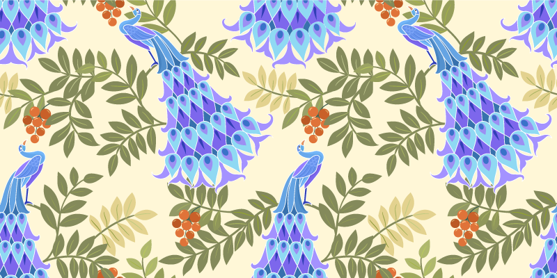 Vinyl tapijt bloemen en planten pauwen thema - TenStickers