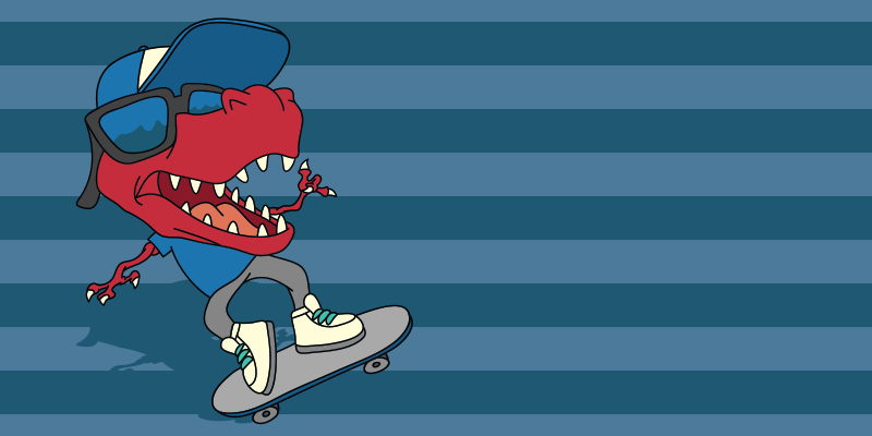Skateboardende dinosaurus vinyl tapijt voor meer kinderen - TenStickers