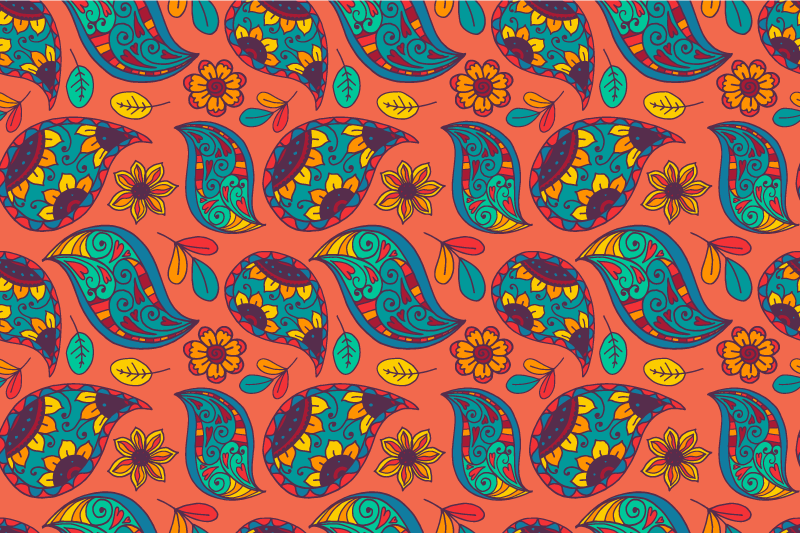 Vinyl tapijt bloemen en planten met paisley patroon - TenStickers