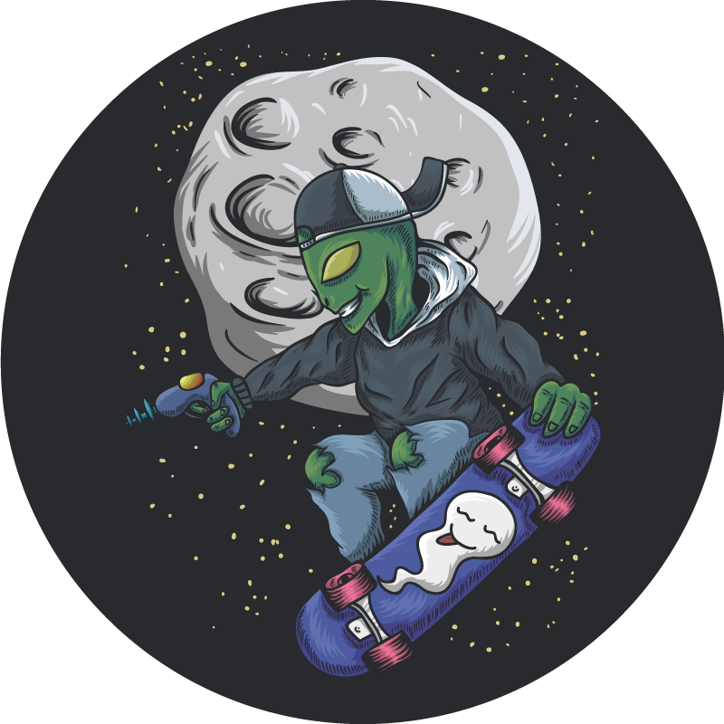 Skateboardende alien vinyl tapijt voor meer kinderen - TenStickers