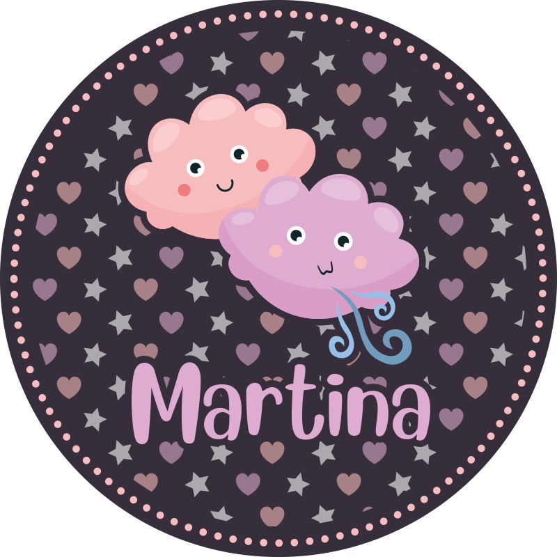 Paarse wolken met naam vinyl tapijt voor meer kinderen - TenStickers