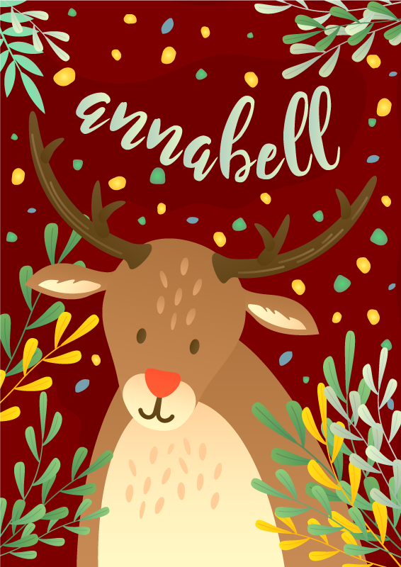 Rendier met naam vinyl tapijt kerstmis - TenStickers