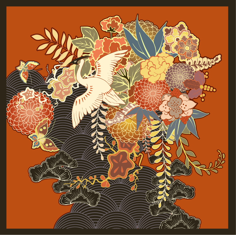 Uitgebreid botanisch element vinyl tapijt bloemen en planten - TenStickers