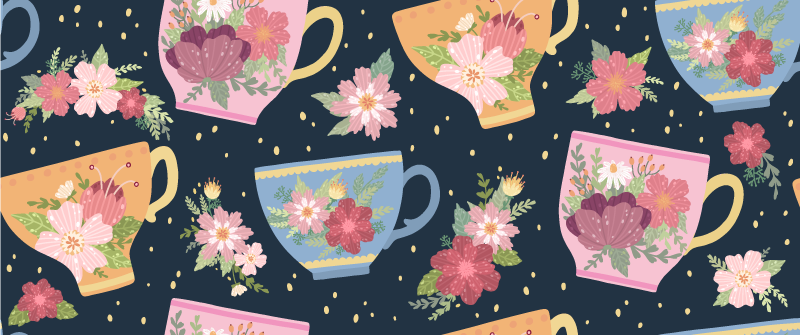 Vinyl tapijt bloemen en planten theekopjes patroon - TenStickers