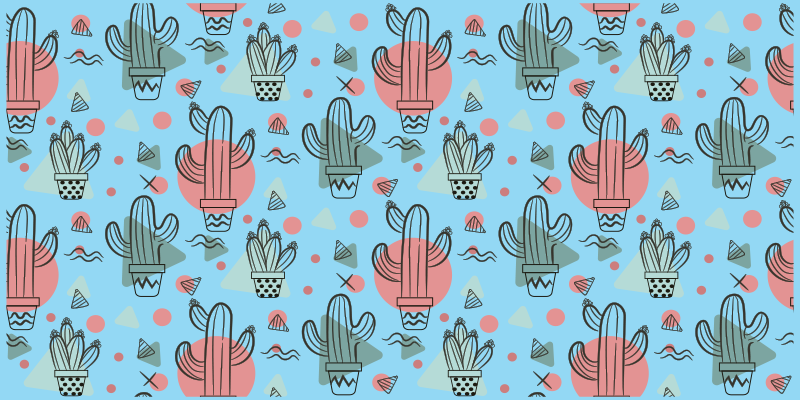 Blauw cactuspatroon vinyl vloerkleed keuken - TenStickers
