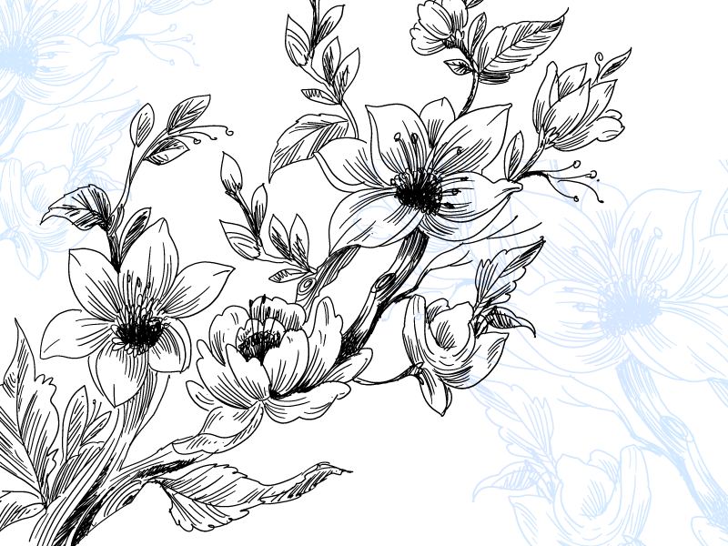 Azuurblauwe bloesemconcept vinyl tapijt bloemen en planten - TenStickers