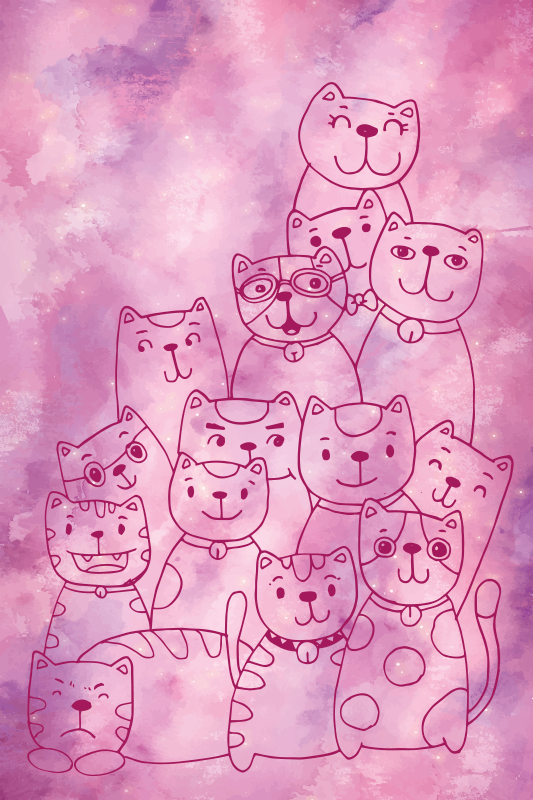 Speelse kattenbijeenkomst vinyl tapijt voor meer kinderen - TenStickers