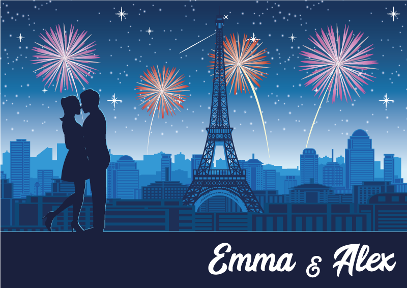 Parijse romantiek vinyl tapijt met naam - TenStickers