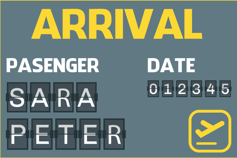 Aankomst vliegticket vinyl tapijt met naam - TenStickers