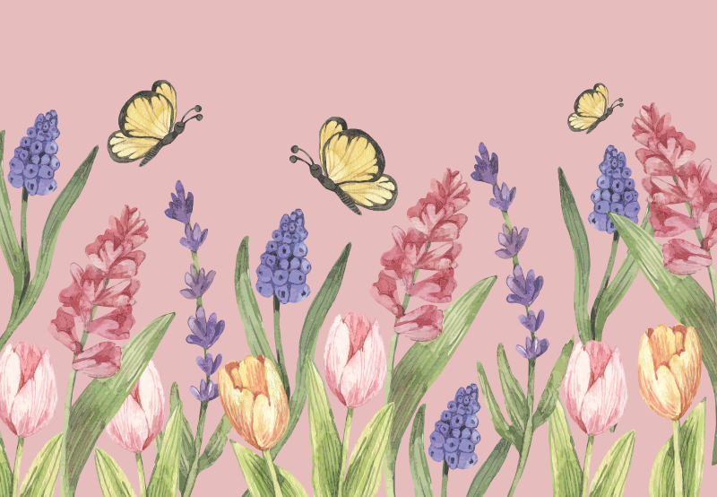 Botanische tuin embleem vinyl tapijt bloemen en planten - TenStickers