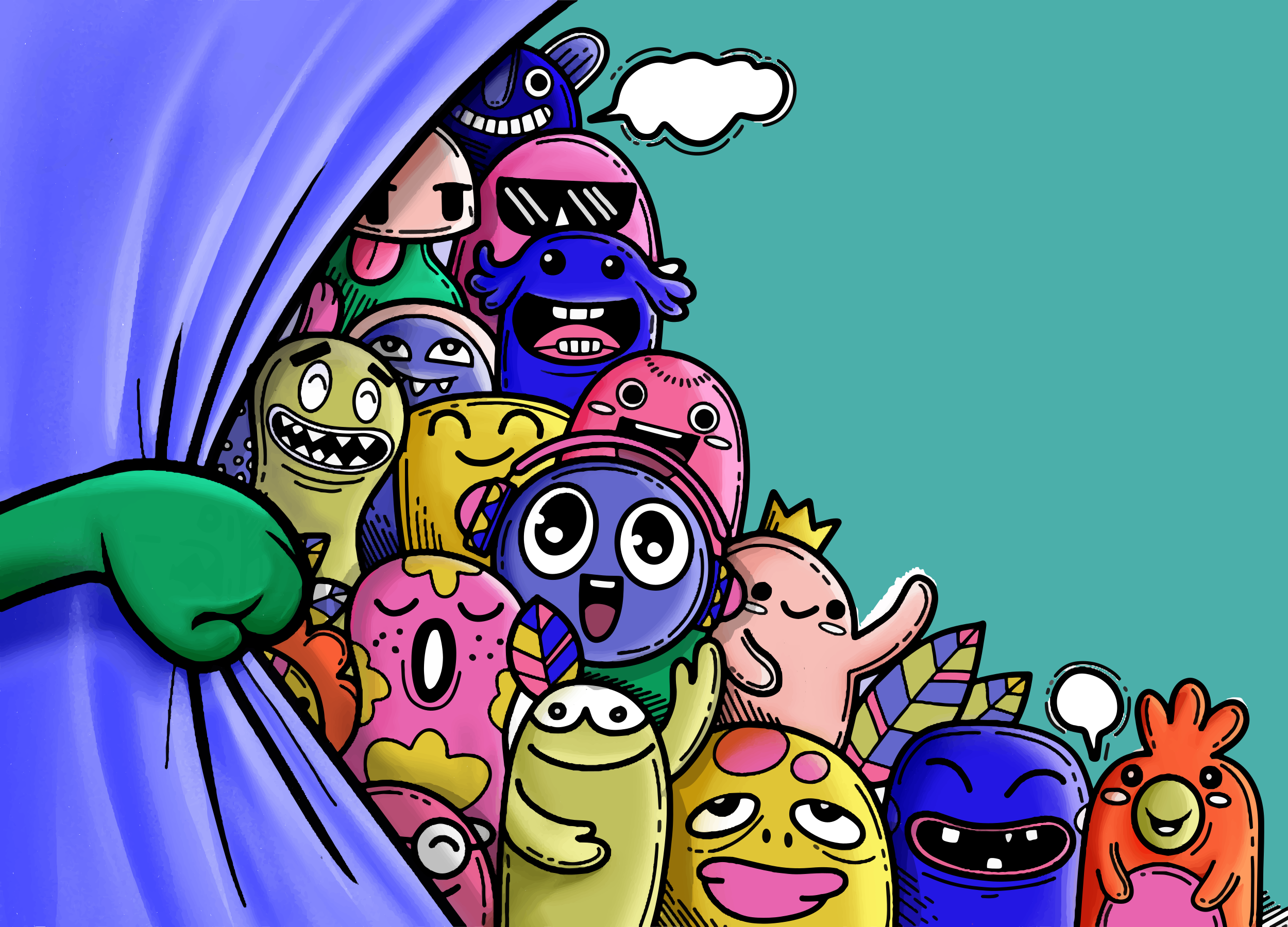 Kleurrijke monsterpersonages vinyl tapijt voor meer kinderen - TenStickers